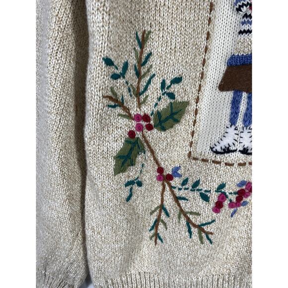 Alfred Dunner Christmas Cardigan Sweater PS Embroidered Ski Old Money Preppy Vtg - Picture 5 of 16